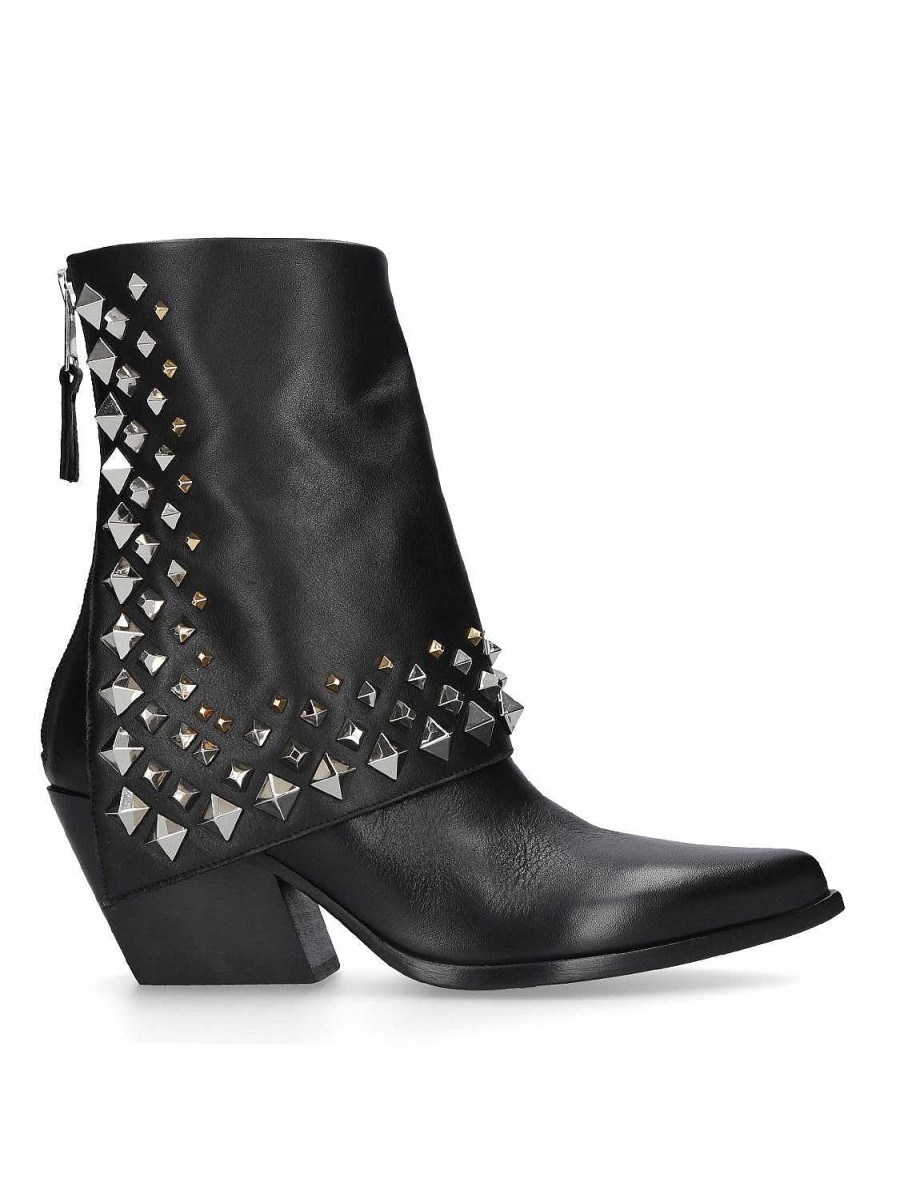 Winter 2024 Elena Iachi | E3710 Zwarte Texaanse Enkellaars Met Studs