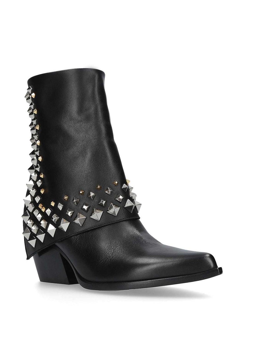 Tex-Stijl Elena Iachi | E3710 Zwarte Texaanse Enkellaars Met Studs