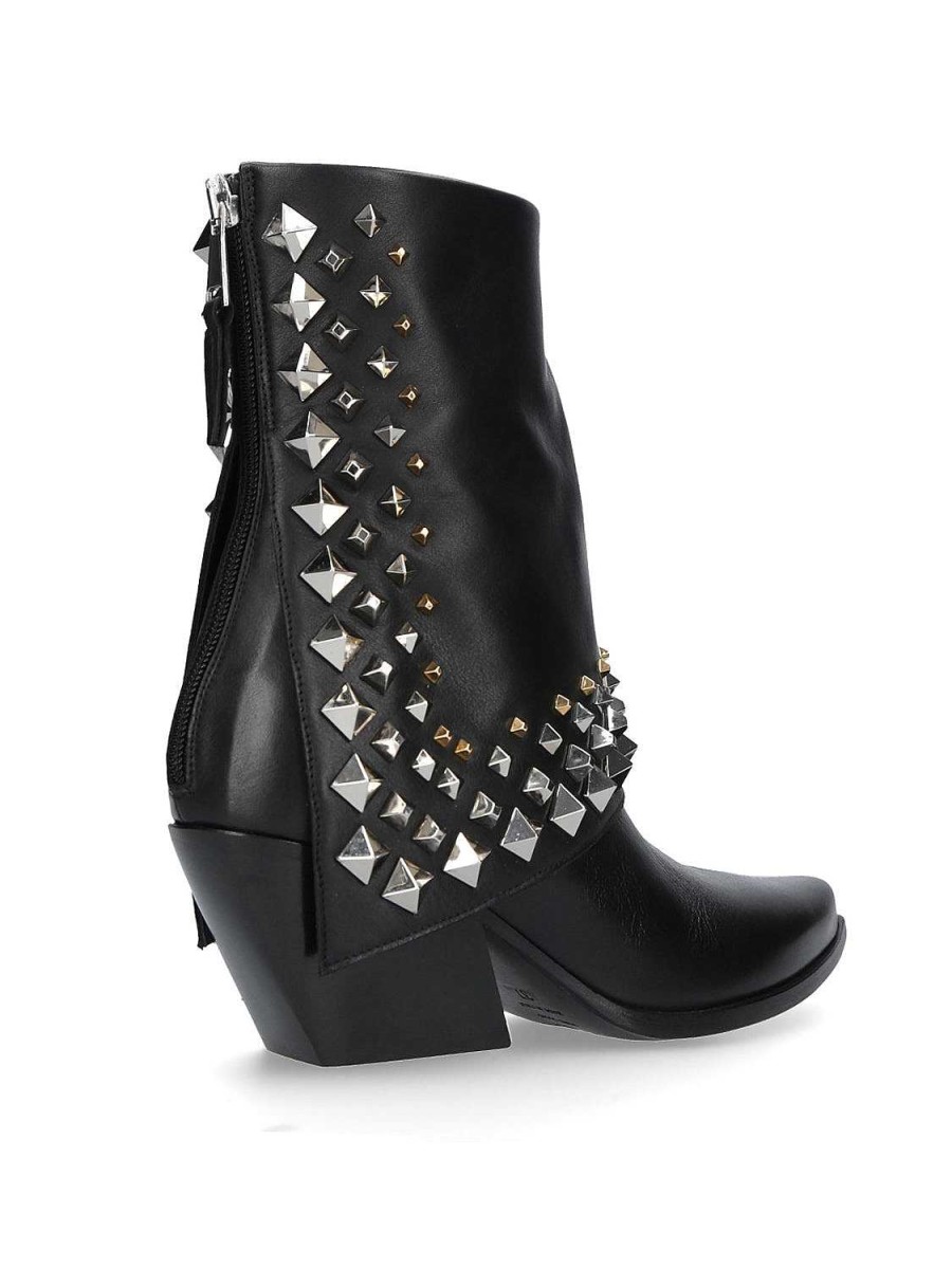 Tex-Stijl Elena Iachi | E3710 Zwarte Texaanse Enkellaars Met Studs