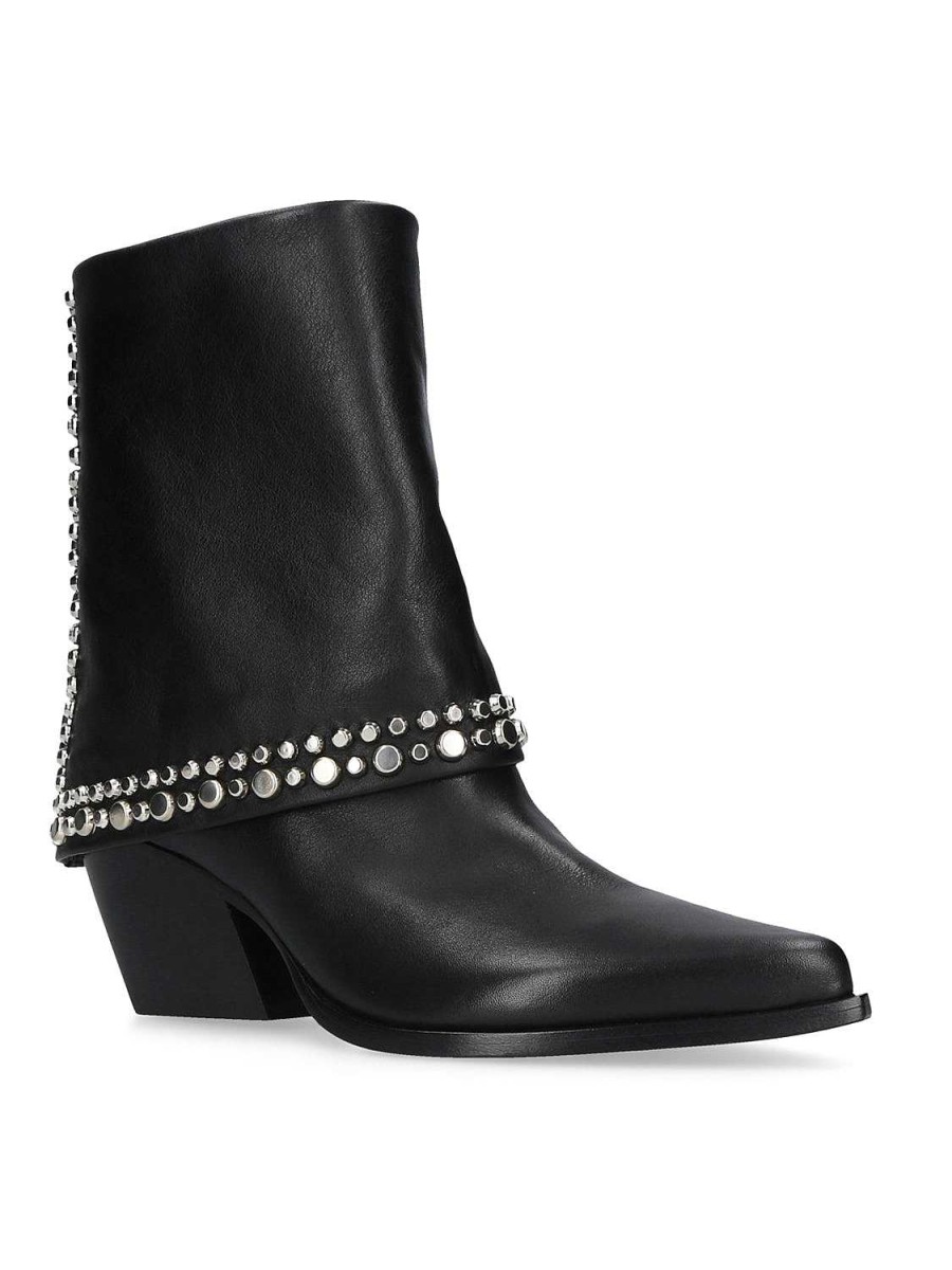 Tex-Stijl Elena Iachi | E3700 Zwarte Texaanse Enkellaars Met Studs